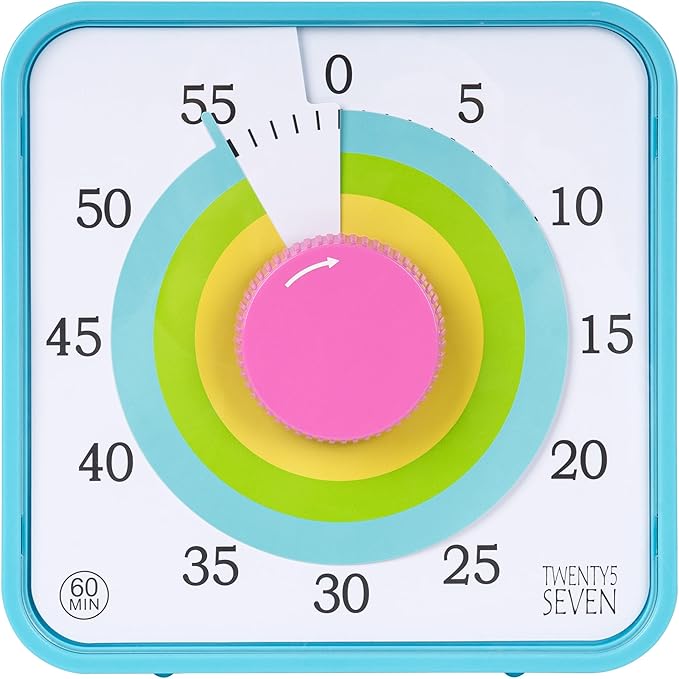 TWENTY5 SEVEN Countdown Timer 7.5 inch; 60 Minute 1 Hour Visual Timer – Classroom Teaching Tool Office Meeting, Mechanical Countdown Clock for Kids Exam Time Management Magnetic, Macaron Sky Blue