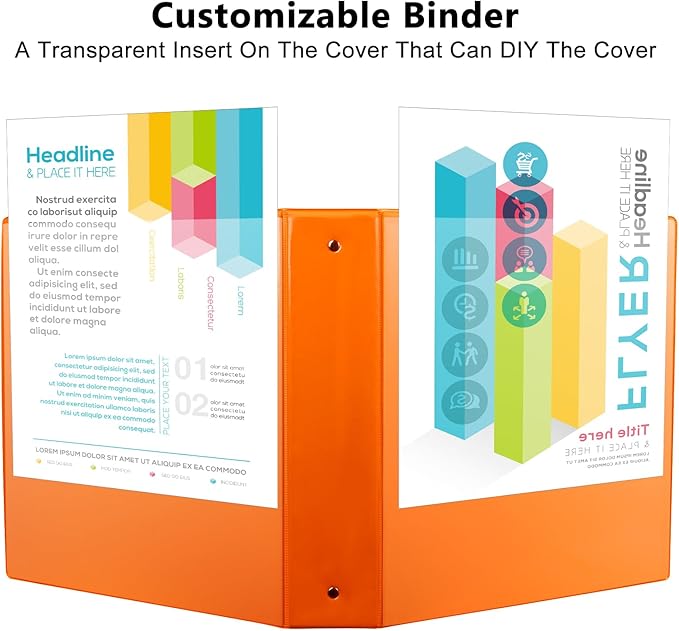 CIXILDTS 2-inch Round Ring Binder, Durable 2" 3 Ring Binder Fit Letter Size Paper, Orange, 6-Pack