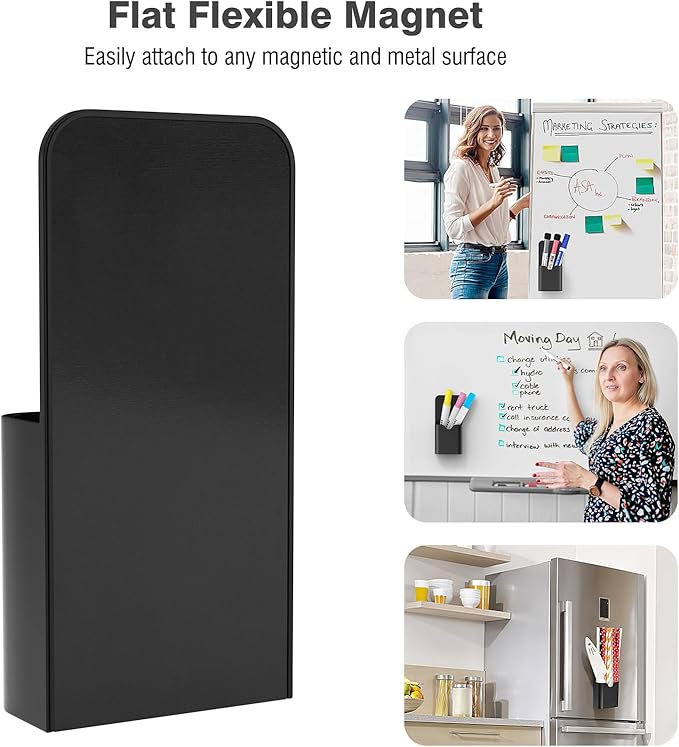 MoKo Magneitc Dry Erase Marker Holder Set, 3-Pack Magnetic Marker Pencil Pen Holder Cup Organizer for Metal & Magnetic Surface, 1 Large with Divider & 2 Small Holders & 1 Dry Erase, Black