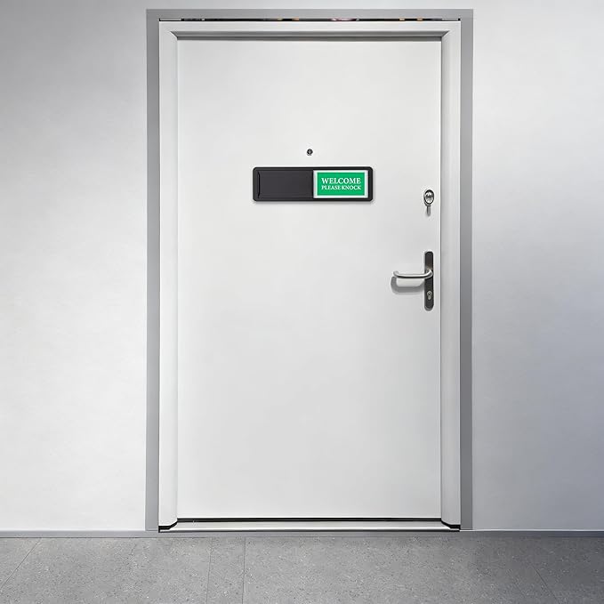 Do Not Disturb/Welcome Door Sign, Sliding Privacy Indicator Sign for Home Office, Restroom, Conference Room, Hotel, Hospital, 7x2 Inch Slider Door Signs (Black)