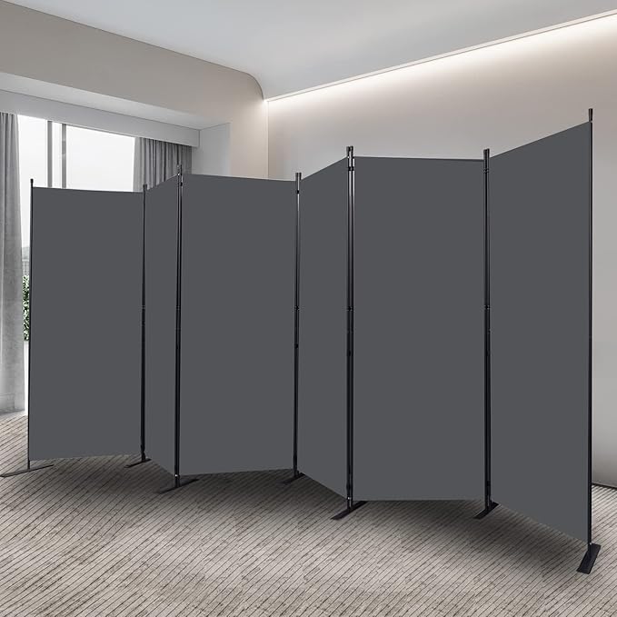 CHOSENM Room Divider, 6 Panel Folding Privacy Screens with Wider Support Feet, 6 Ft Portable Room Partition for Room Separator, 204" W X 71" H, Grey