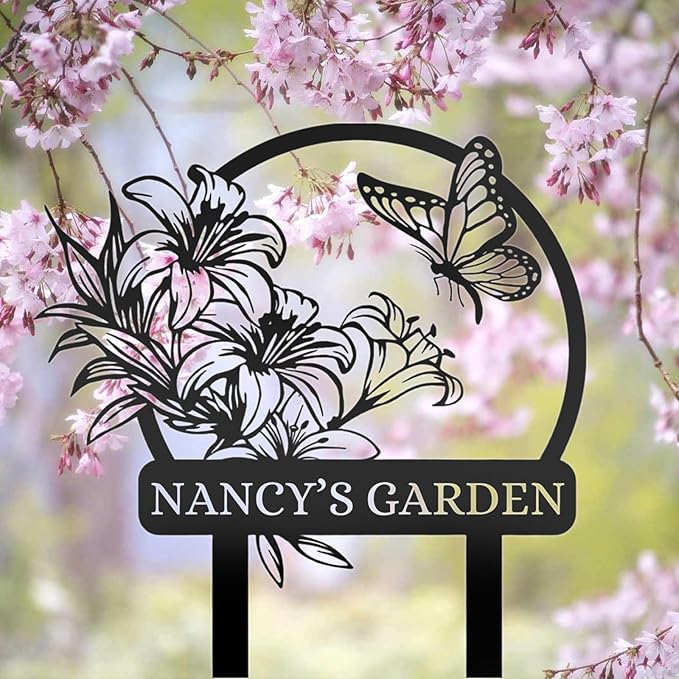 Personalized Garden Signs | Customized Metal Yard Sign Stakes | Custom Butterfly Garden Name Sign | Garden Signs to Personalize | Custom Yard Signs with Stakes | Garden Art Outdoor
