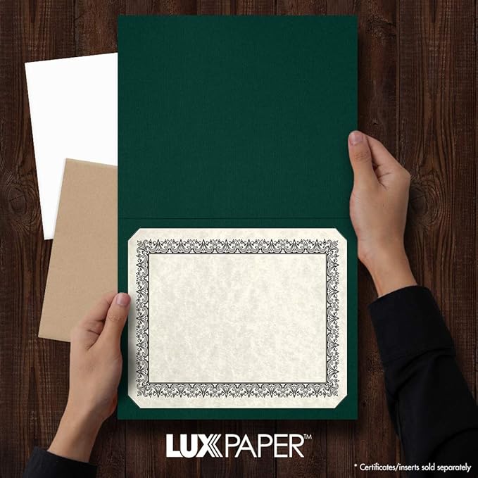 LUXPaper 9.5" x 12" Certificate Holders | Green Linen | 100lb. Cover | 100 Qty