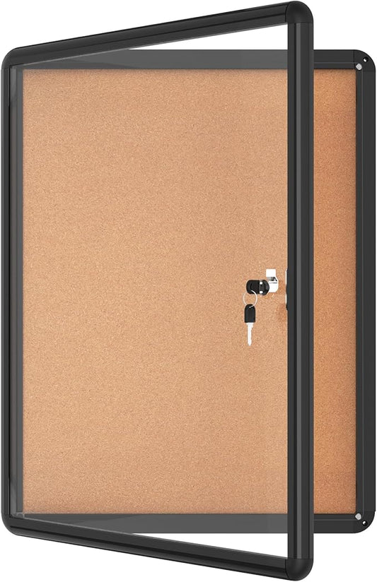 Mifuro 26"x20" Enclosed Bulletin Board, Lockable Weather-Resistant Aluminum Cork Noticeboard for School & Office, Black Frame w/Cork