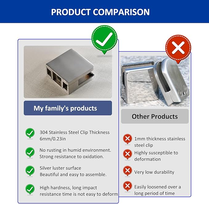 Glass Clamp－4PCS Adjustable Glass Shelf Bracket, 1/3 "-1/2 " 304 Stainless Steel Glass Clamps, Glass Clamp Bracket is Suitable for Railing, Stairs, Glass Wall, All Kinds of Glass (Silver-4pcs)