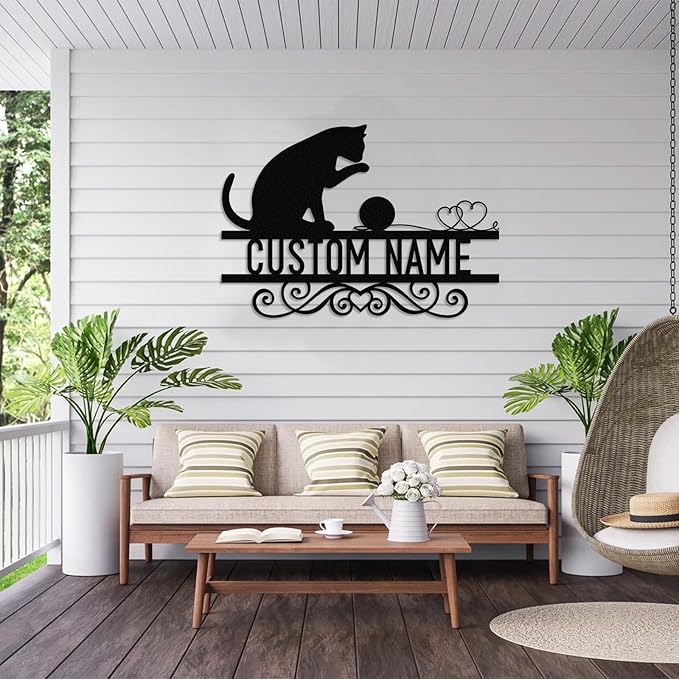 Dyoart Personalized Cat Metal Signs - Custom Funny Cat Metal Sign, Black Cat Metal Wall Art, Metal Cat Wall Decor, Last Name Sign, Cat Gifts for Cat Lovers, Home Decor for Living Room Bedroom