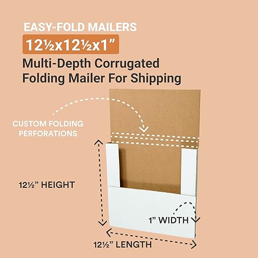 Tape Logic TLM12121 Easy-Fold Mailers, 12 1/2" x 12 1/2" x 1" White (Pack of 50)