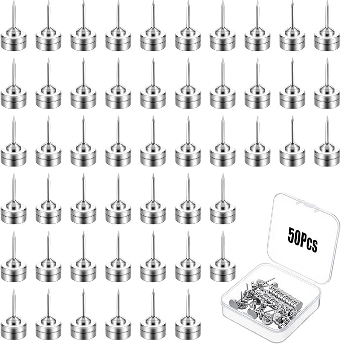50 Sets Push Pins Magnetic Thumb Tacks, Magnet Push pins for Wall Bulletin Board Cork Board Cute Decorative Clips Thumbtacks for Poster Hanger Photo Picture Hanging Accessories
