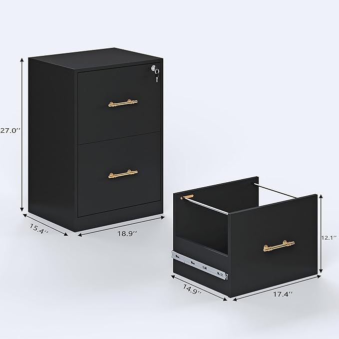 GFGWXW 2 Drawer Vertical File Cabinet with Lock, Suitable for Letter/A4/F4/Legal Size Hanging Files,Small Wood Filing Storage Cabinets Printer Stand for Home Office,Black