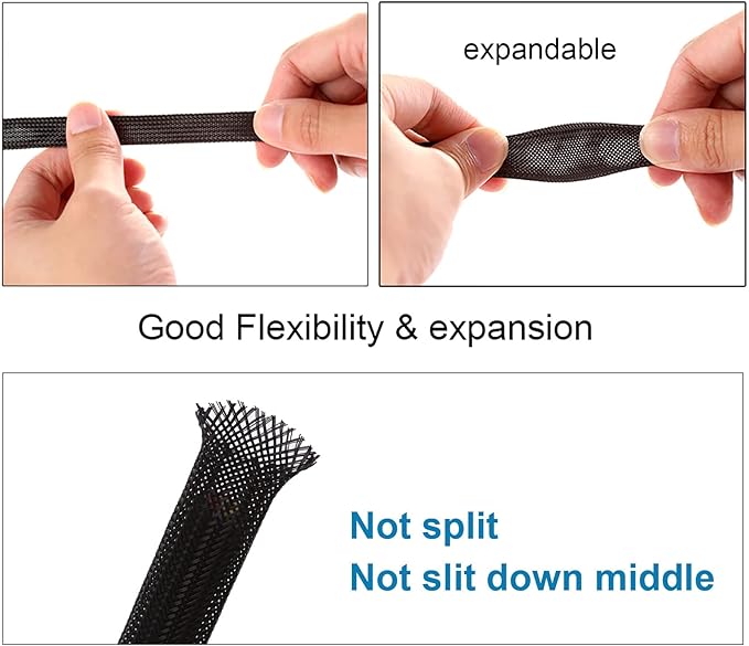 25ft - 3/4 inch PET Expandable Braided Sleeving – Black – Alex Tech Braided Cable Sleeve