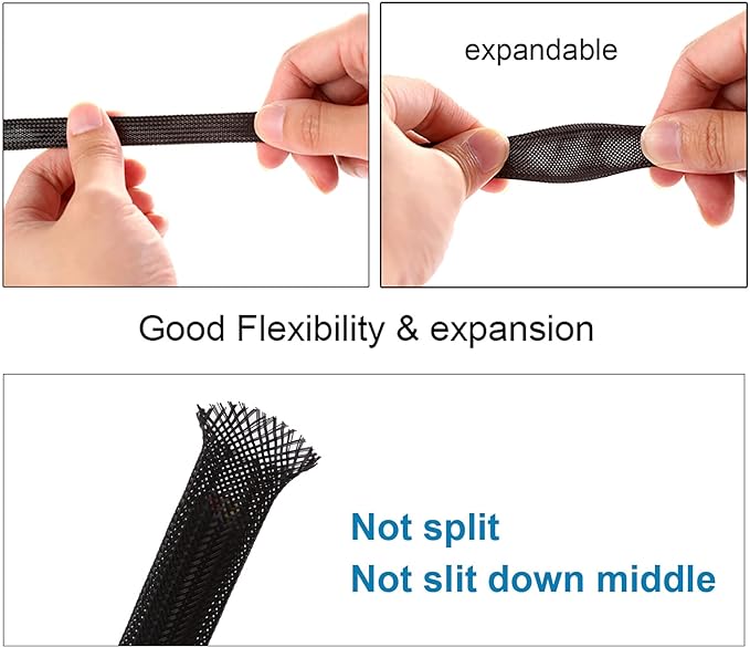 100ft - 1/2 inch PET Expandable Braided Sleeving – Black – Alex Tech Braided Cable Sleeve