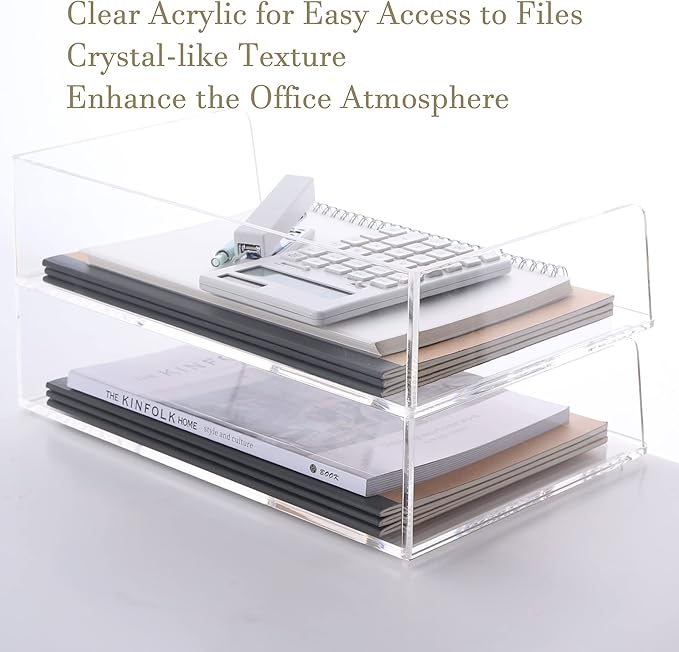 HeZone Acrylic Paper Tray Desk Organizers and Office Suplies Document Storage Enlarged Letter Tray Clear Paper Organizer (Large Horizontal)…