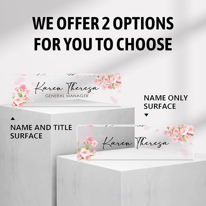 Custom Office Name Plate, Personalized Gifts for Women & Men, Appreciation Gifts for Employees, Office Desk Accessory (Pink Flower)