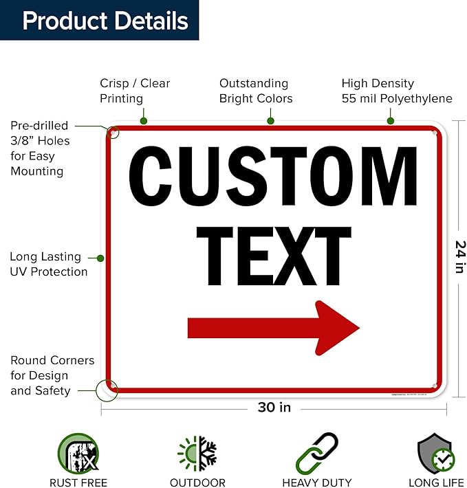 Custom Arrow,Custom Directional Sign, Right Arrow, 24x30 Inches, 55 mil thick HDPE (high density polyethylene) Made in USA by My Sign Center