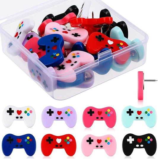 24 Pcs Fun Push Pins for Cork Board Video Game Cork Board Tacks Cute Fun Push Pins for Corkboard Bulletin Wall Office Colorful Thumb Tacks Decorative Thumbtacks with Storage Box, 8 Colors