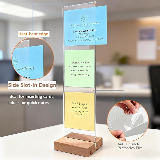Sorablu Monitor Memo Board 2PCS - Removable Sticky Note Holder for Computer Monitors, Transparent Acrylic Office Desk Accessories, No Screen Damage, Fits Laptops & Desktops