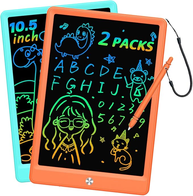 BUKEBU LCD Writing Tablet Doodle Board, Colorful Drawing Pad, Electronic Drawing Tablet, Drawing Pads,Travel Gifts for Kids Ages 3 4 5 6 7 8 Year Old Girls Boys (10.5 inch, Blue&Orange)