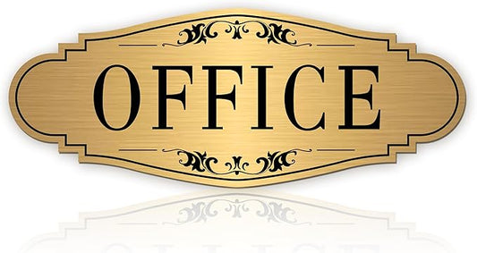 The Office Door Sign for Home and Business，Self-Adhesive Waterproof and Fade-Resistant Brushed Gold Office Sticker for House，Business，Door, Window