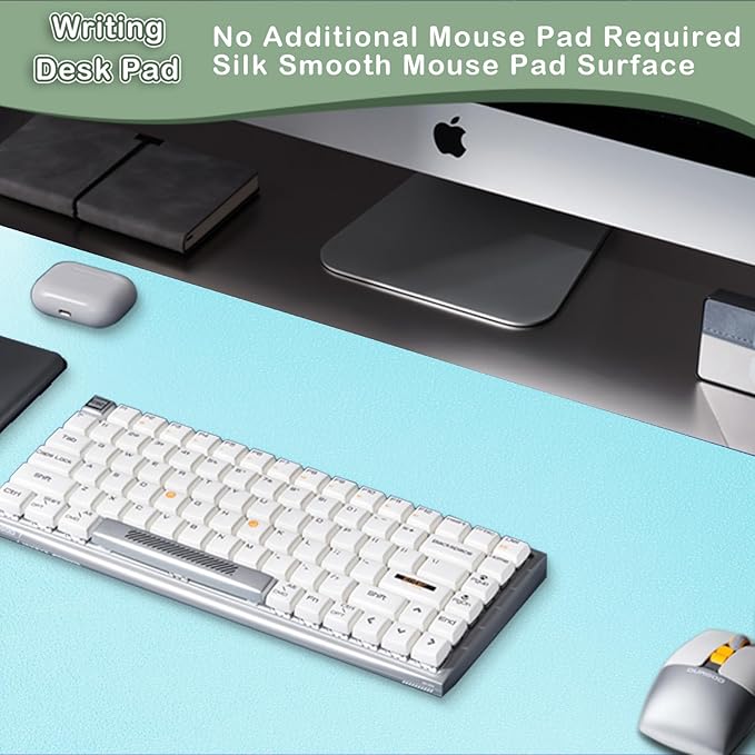 Boutilon Leather Desk Pad 30" x14",Non-Slip Mouse Pad,Office Desk Mat,Waterprooft PU Leather Desk Blotter,Desk Pad Protector,Desk Writing Pad for Home Office Decor (M-Light Blue)