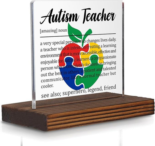 Autism Teacher Appreciation Gift, Special Education Teacher Thank You Sign for Classroom Desk Decor, Colorful Puzzle Apple Plaque PA067