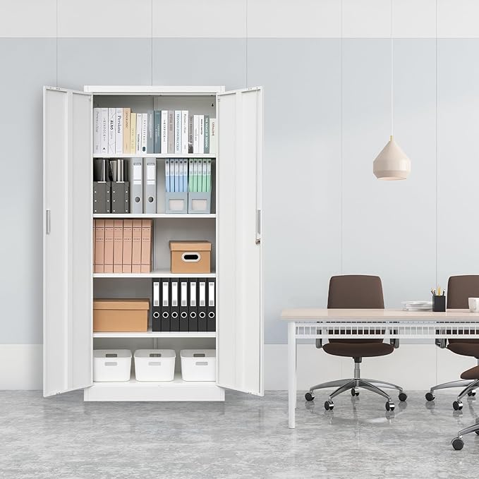 TaskStorz Storage Cabinet, 72 Inch Tall Metal Storage Cabinet with Doors and Shelves,Heavy Duty Metal Cabinet, Pantry Cabinets for Kitchen Storage, Garage Cabinet for Living, Dining Room