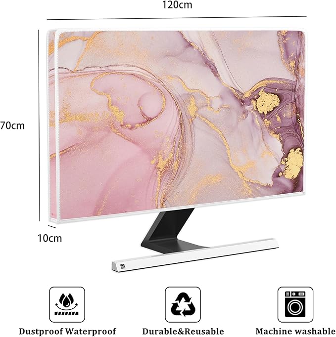 Baocicco Pink Gold Marble Waterproof Screen TV Cover 50, 51, 52 Inch Decorative Modern Television Cover for Home TV Screen Texture Dust Proof Monitor Covers for Television Screen LED LCD OLED TVs