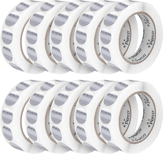 Perco Metallic Silver 1-Inch Perforated Circle Dot Sticker Labels — 10 Rolls, 10,000 Round Stickers — with Permanent Adhesive for Awards, Invitations, Events, Gift Packaging, Crafting — Made in USA