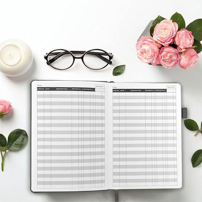 KUMEER Check Register – Elegant Check Registers for Personal Checkbook with Check & Transaction Registers, Hardcover Checkbook Log 5.2x7.6" (Grey)