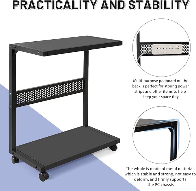 Bfttlity Large PC Stand Computer Tower Stand 2-Tier Metal CPU Holder with Locking Caster Wheels Suitable for Most PC (Black,XL)