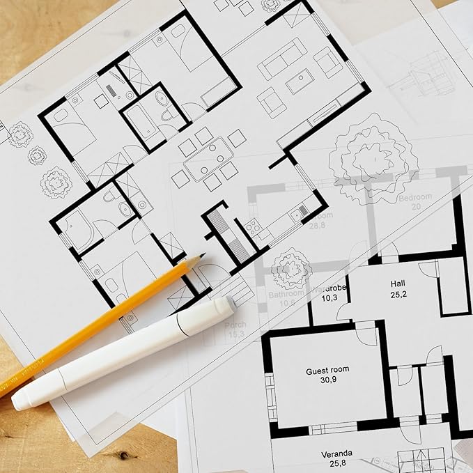 Tatuo 15 Sheets Architectural Vellum Paper 18 x 24 Inch Drafting Vellum Tracing Sheets Semi Translucent Drafting Paper Rag with Border and Title Block for Drawing Sketching Architecture Building