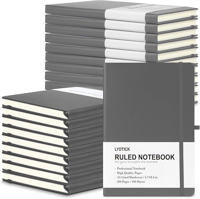 LYDTICK 20 Pack Journals for Writing College Ruled Notebooks Journal in Bulk, Hardcover Notebooks (200Pages) for Note Talking, Lined Bullet Journals for Home School Office, 5.7"x8.4", Grey