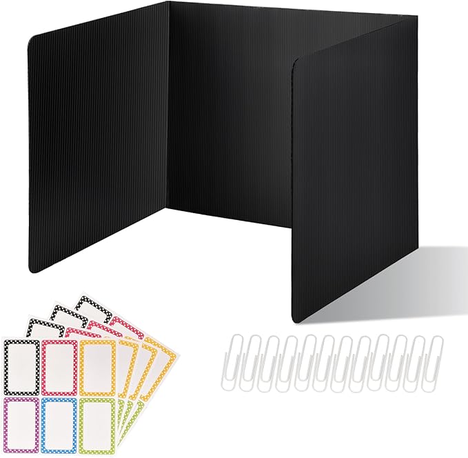 ZYINOZOC 12 Pack Desk Dividers for Students,3-Fold Privacy Screens,Testing Dividers for Classroom Waterproof,Plastic Easy Clean Privacy Shields for Student Includes Extra Labels
