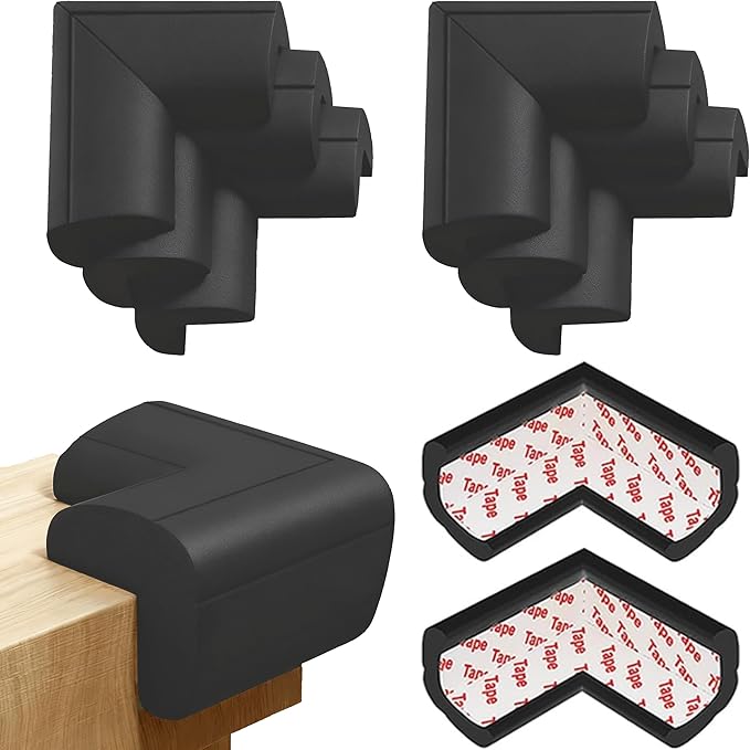 8 Pack Large Table Corner Protector for Kids, Baby Proofing Soft Rubber Foam Cushion Corner Covers, Heavy-Duty Corner Bumper Guards for Furniture Stair Cabinet Fireplace - Pre-Taped, Black