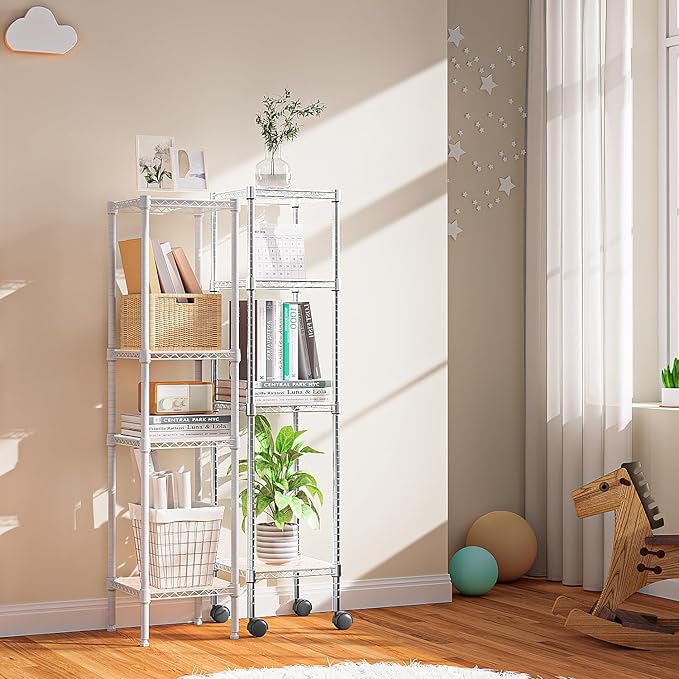 M MZG 480 lbs Storage Shelves 4 Tier Shelving Units for Storage, Wire Shelving Unit for Closet, Adjustable Shelves for Bathroom Steel Organizer Wire Rack, White 11.8" D x 11.8" W x 47.3" H