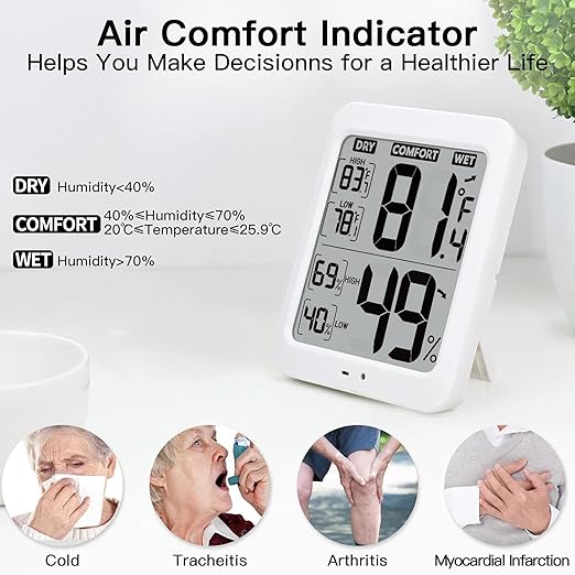 TXL Large Digital Hygrometer Indoor Thermometer with Humidity Gauge, Smart Room Temperature Humidity Sensor Monitor with Touch LCD Backlight for Home Office Warehouse Greenhouse Garden Wine Cellar