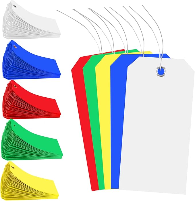 500 Plastic Shipping Tags with Wire - Waterproof Heavy Duty Labels with String Wires - Colorful, 4 3/4 x 2 3/8