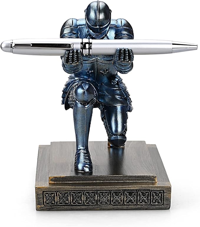 HDMbigmi Knight Pen Holder Pen Stand Desk Organizers and Accessories Resin Pencil Holder as Gift with a Fancy Pen for Office and Home Desk Organizer (Blue)