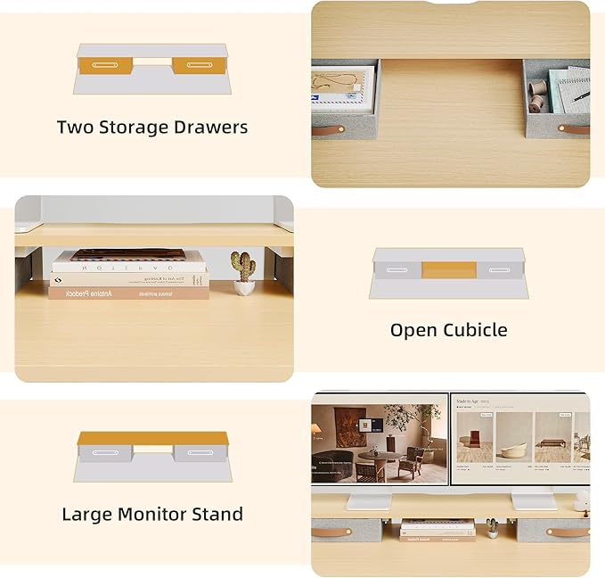 Claiks Electric Standing Desk with 2 Drawers, Adjustable Standing Desks with Storage, Height Adjustable Stand up Desk for Home Office with 2 Hooks,48 Inch Natural