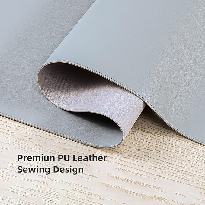 Wolaile PU Leather Desk Pad Blotter,Light Grey Waterproof Office Desktop Mat,36x17in Non-Slip Large Mouse Pad/Writing Protector/Desk Accessories