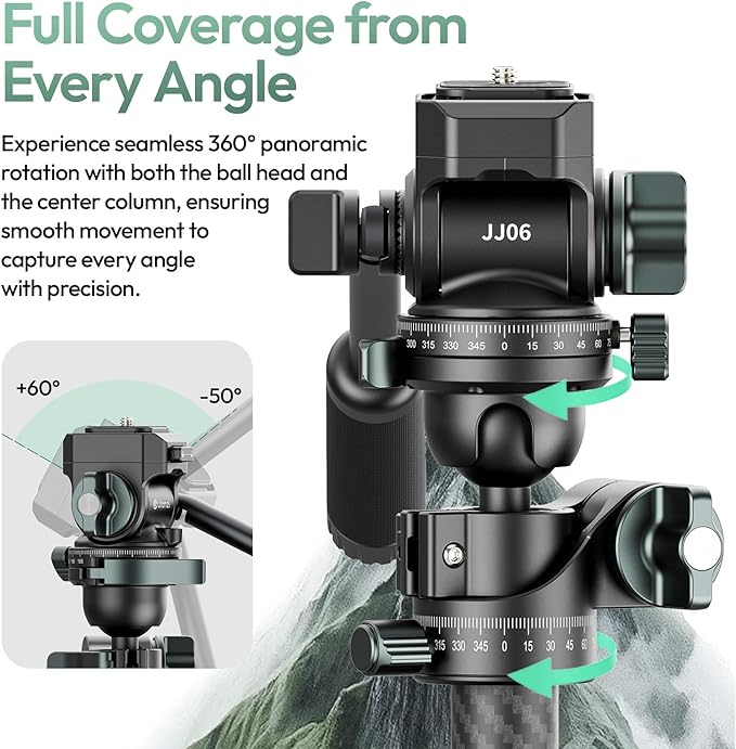 Ulanzi JJ06 Professional Camera Tripod Stand with Dual 360° Fluid Head, Dual Center Column, Ball Head, Quick Release Plate, Compatible with Arca for DSLR, Video