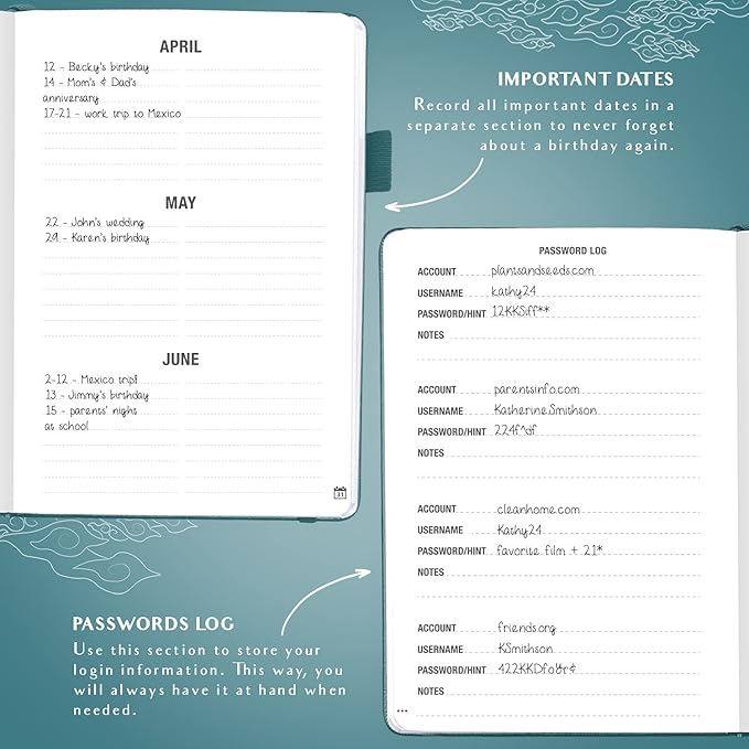 Legend Planner Address Book with Alphabetical Tabs – Mini Telephone Contacts Book for Phone Numbers, Addresses, Passwords, Small (Dark Teal)