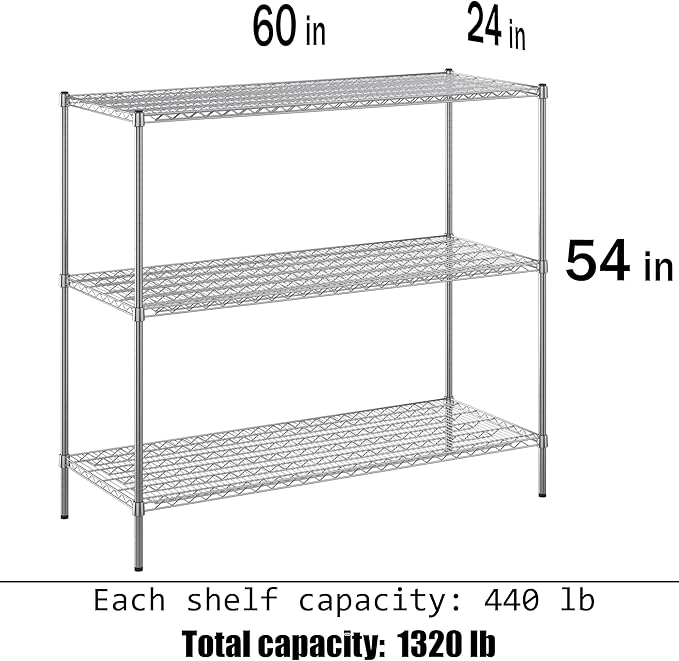 Regal Altair 24" Deep x 60" Wide x 54" Height Wire Shelving Kit | 3-Tier | NSF Commercial Storage Rack Unit