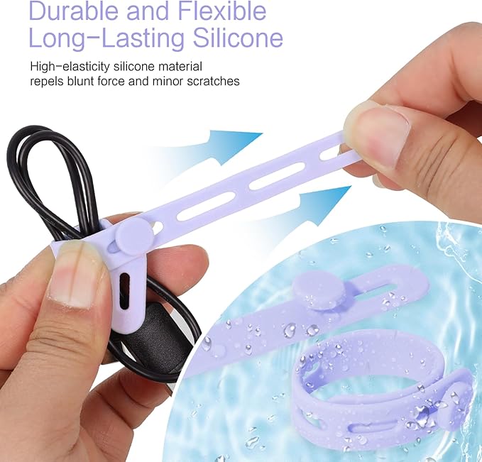 Donruby 24Pcs Silicone Cable Ties - Reusable & Washable with Locking Buckles, Adjustable Fastening Cable Management Straps, Multi-Purpose High Elasticity Cord Organizer (6 Colors)