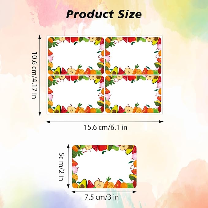 Wonmon 200 PCS Fruit Name Tags Stickers, Self Adhesive Cute Fruits Style Name Tag Labels Stickers for Back to School Classroom Student Office Desk Cubby Locker Themed Party, 2x3 inch