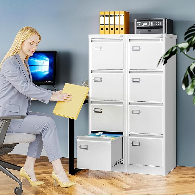 AFAIF 4 Drawer File Cabinet with Lock, Metal Filing Cabinets for Home Office, Vertical Black Locking File Caninet, Steel Narrow Four Drawer File Cabnet for Letter/Legal / A4 / B4- Assembly Required