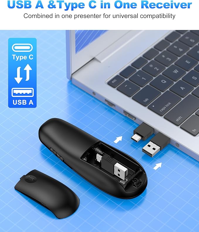 Presentation Clicker Compatible with Bluetooth 5.1 & RF 2.4GHz Dual Modes Long Range Wireless Presenter Clicker Remote Powerpoint Clicker Slide Clicker for Office Classroom Teacher Powered by AAA