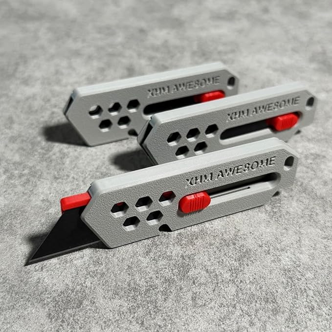 XHM Awesome Small Box Cutter Retractable Blade Ultility Knife, For Artwork, Cardboard Cutting, Package/Letter Opening, Home, Office & EDC Use, Pack of 3 (GRAY)