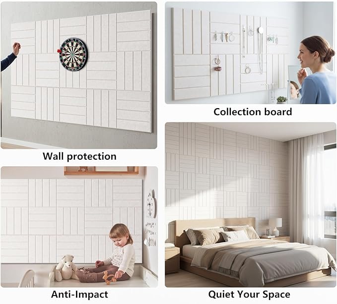 G Gamit Large Felt Wall Tiles Bulletin Board 59”x36”,Large Cork Board Alternative with 60 Pushpins, 15-Pack Felt Pin Board with 112 Safe Removable Adhesive Tabs for Home Office School (Oatmeal)