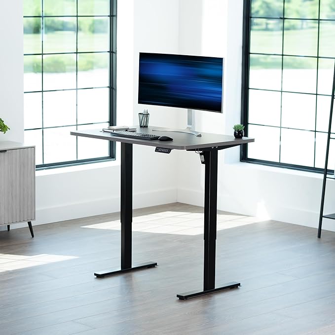 VIVO Electric 48 x 30 in Standing Desk, Memory Height Adjustment, 1B Series, Holds 220 lbs, One-Piece Dark Gray Top, Black Frame, DESK-KIT-1B5G