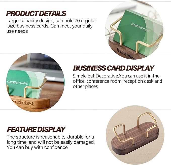 HJX Custom Business Card Holder Desk-Personalized Engraved Wooden Business Card Case Holder, Customized Name Logo Business Card Display Gifts for Men Women (Style2-Black)
